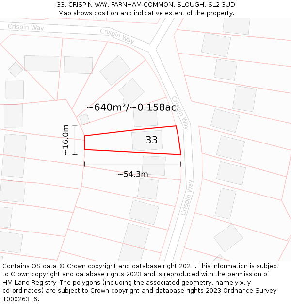 33, CRISPIN WAY, FARNHAM COMMON, SLOUGH, SL2 3UD: Plot and title map