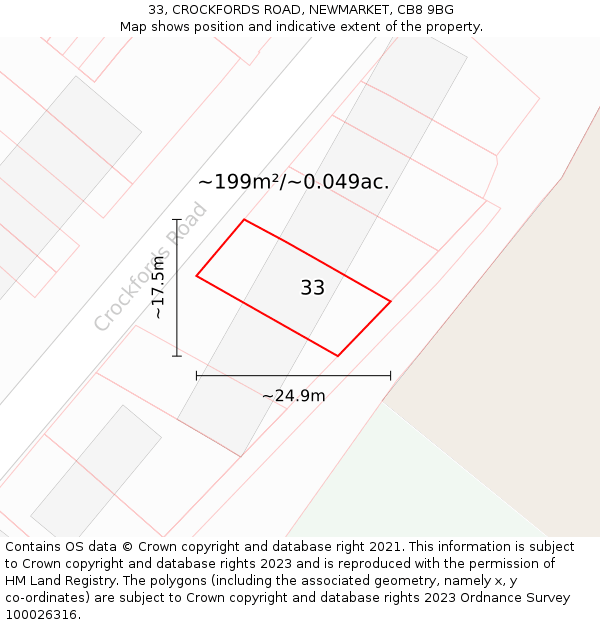 33, CROCKFORDS ROAD, NEWMARKET, CB8 9BG: Plot and title map