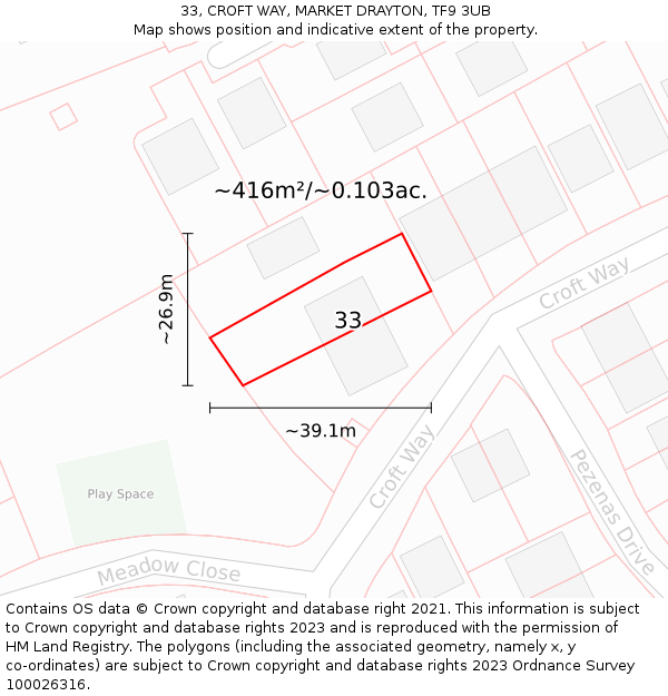 33, CROFT WAY, MARKET DRAYTON, TF9 3UB: Plot and title map