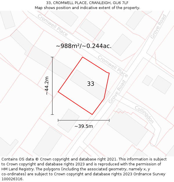 33, CROMWELL PLACE, CRANLEIGH, GU6 7LF: Plot and title map