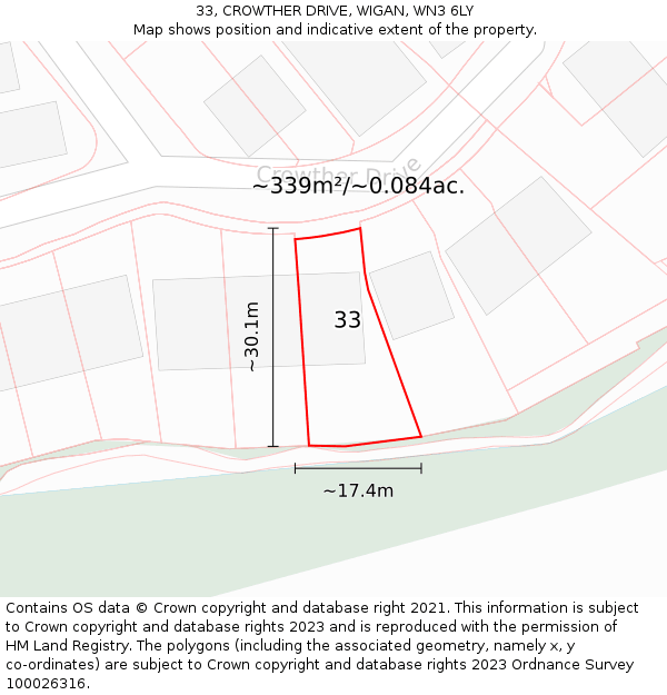 33, CROWTHER DRIVE, WIGAN, WN3 6LY: Plot and title map