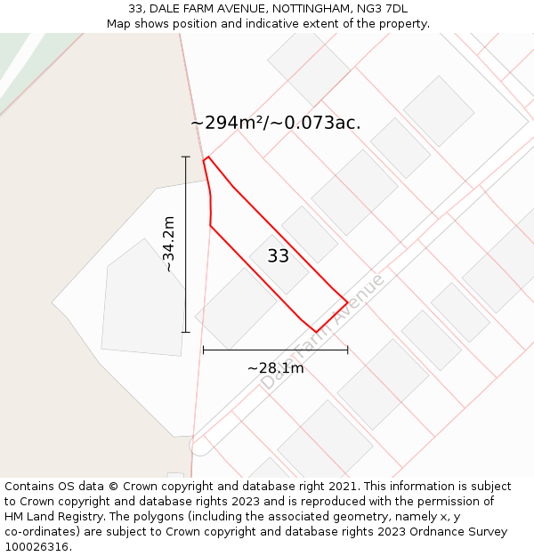 33, DALE FARM AVENUE, NOTTINGHAM, NG3 7DL: Plot and title map