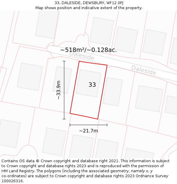 33, DALESIDE, DEWSBURY, WF12 0PJ: Plot and title map
