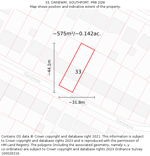 33, DANEWAY, SOUTHPORT, PR8 2QW: Plot and title map