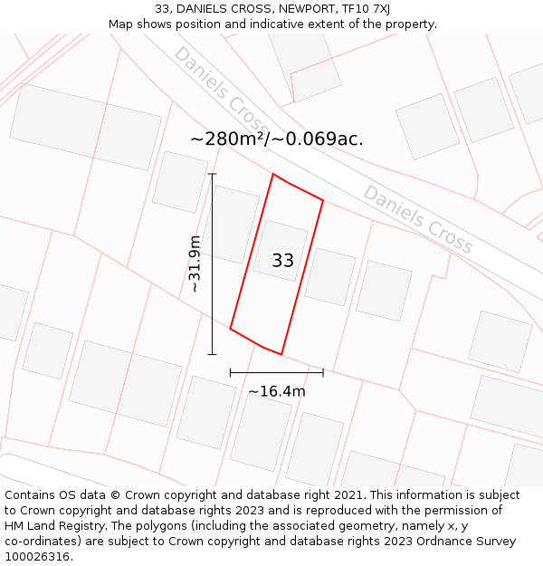 33, DANIELS CROSS, NEWPORT, TF10 7XJ: Plot and title map