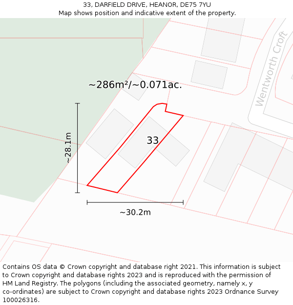 33, DARFIELD DRIVE, HEANOR, DE75 7YU: Plot and title map
