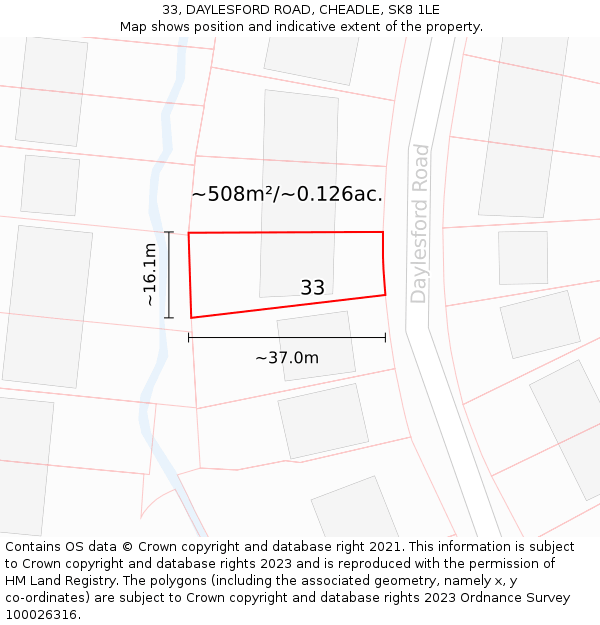 33, DAYLESFORD ROAD, CHEADLE, SK8 1LE: Plot and title map