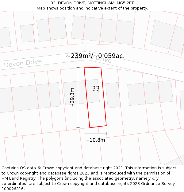 33, DEVON DRIVE, NOTTINGHAM, NG5 2ET: Plot and title map