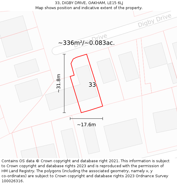 33, DIGBY DRIVE, OAKHAM, LE15 6LJ: Plot and title map