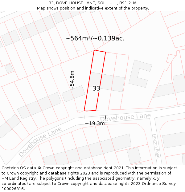 33, DOVE HOUSE LANE, SOLIHULL, B91 2HA: Plot and title map