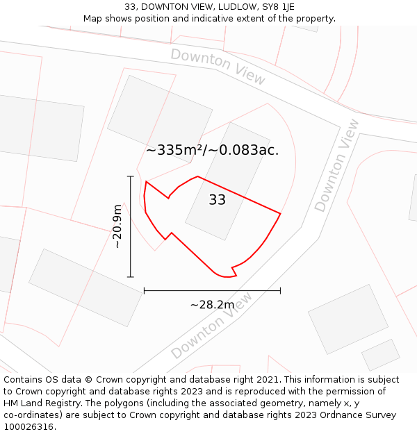 33, DOWNTON VIEW, LUDLOW, SY8 1JE: Plot and title map