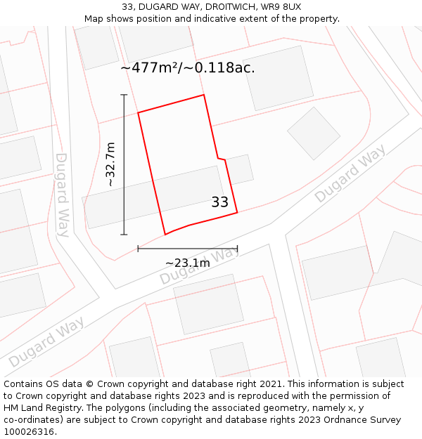 33, DUGARD WAY, DROITWICH, WR9 8UX: Plot and title map