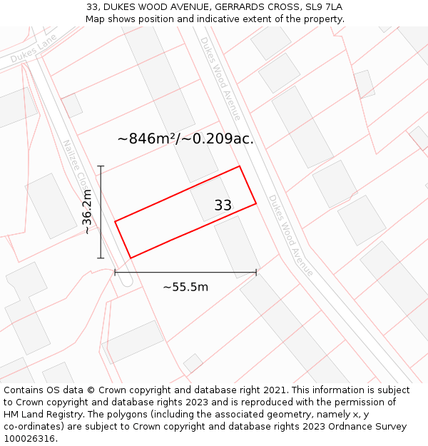 33, DUKES WOOD AVENUE, GERRARDS CROSS, SL9 7LA: Plot and title map