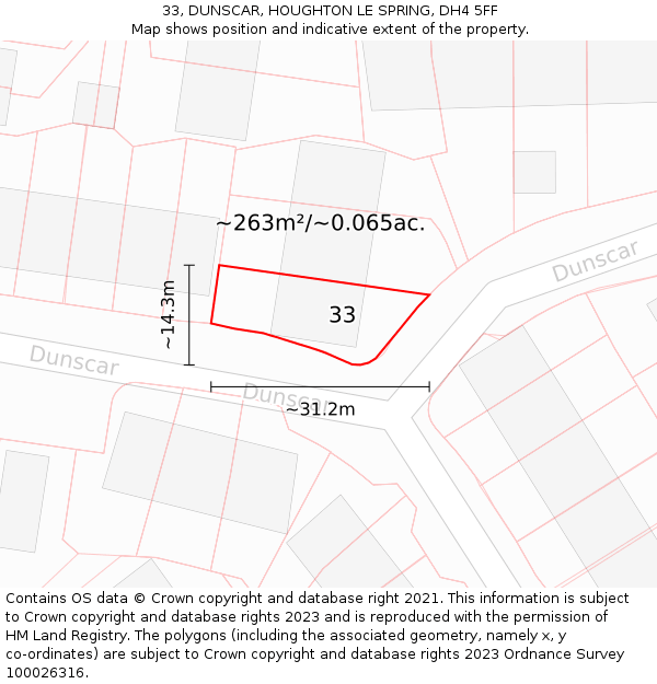 33, DUNSCAR, HOUGHTON LE SPRING, DH4 5FF: Plot and title map