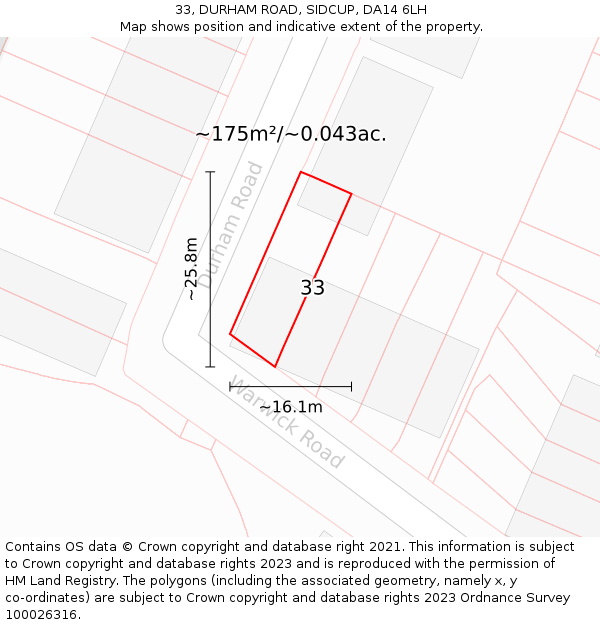 33, DURHAM ROAD, SIDCUP, DA14 6LH: Plot and title map