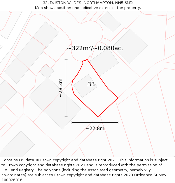 33, DUSTON WILDES, NORTHAMPTON, NN5 6ND: Plot and title map