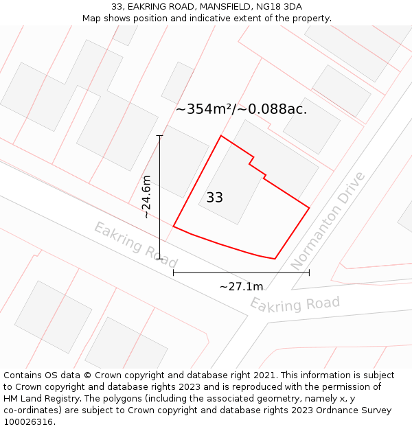 33, EAKRING ROAD, MANSFIELD, NG18 3DA: Plot and title map