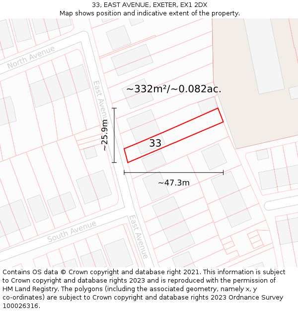 33, EAST AVENUE, EXETER, EX1 2DX: Plot and title map