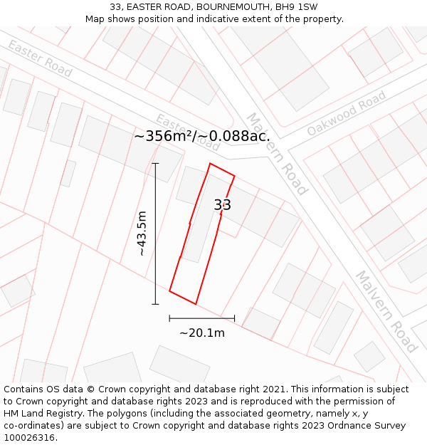 33, EASTER ROAD, BOURNEMOUTH, BH9 1SW: Plot and title map