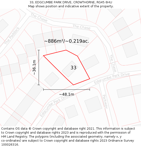 33, EDGCUMBE PARK DRIVE, CROWTHORNE, RG45 6HU: Plot and title map