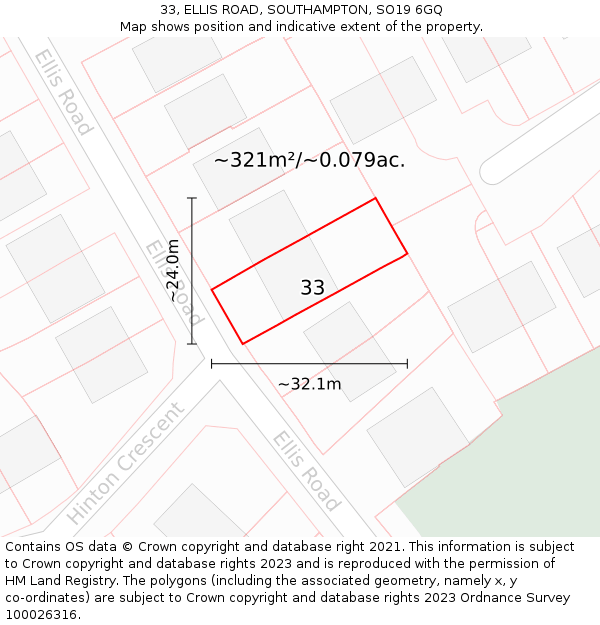 33, ELLIS ROAD, SOUTHAMPTON, SO19 6GQ: Plot and title map