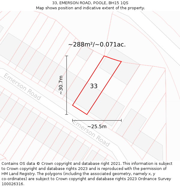 33, EMERSON ROAD, POOLE, BH15 1QS: Plot and title map