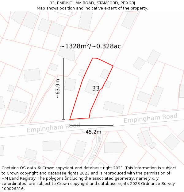 33, EMPINGHAM ROAD, STAMFORD, PE9 2RJ: Plot and title map