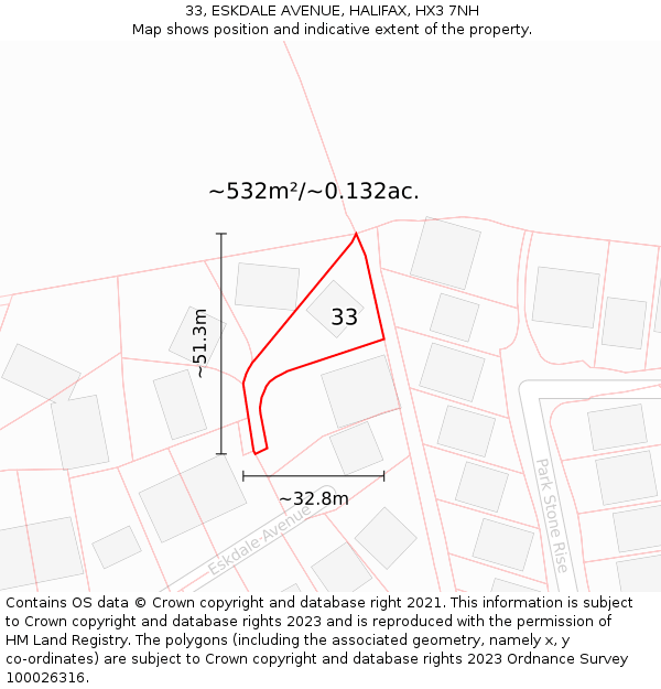 33, ESKDALE AVENUE, HALIFAX, HX3 7NH: Plot and title map