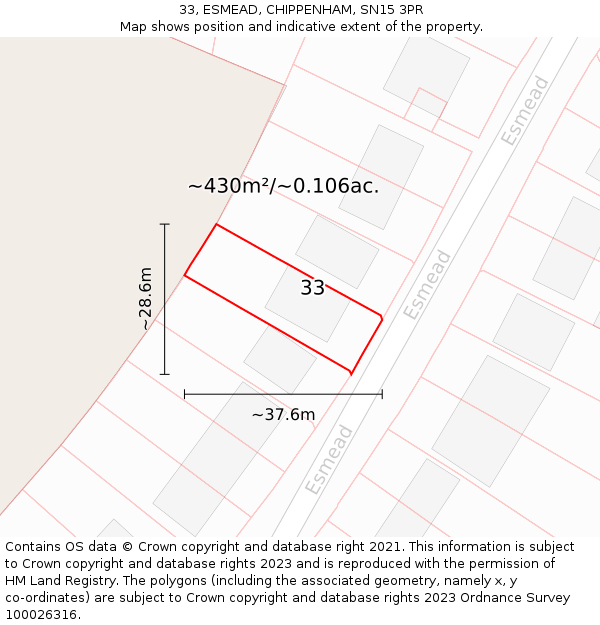 33, ESMEAD, CHIPPENHAM, SN15 3PR: Plot and title map