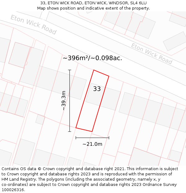 33, ETON WICK ROAD, ETON WICK, WINDSOR, SL4 6LU: Plot and title map