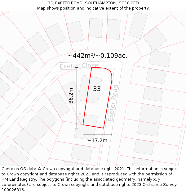 33, EXETER ROAD, SOUTHAMPTON, SO18 2ED: Plot and title map