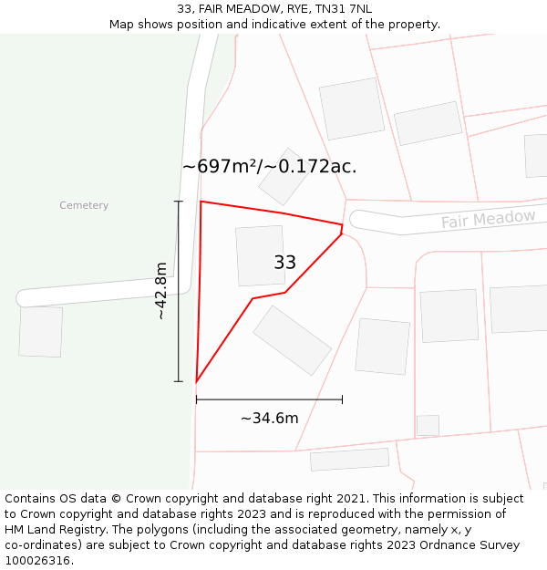 33, FAIR MEADOW, RYE, TN31 7NL: Plot and title map
