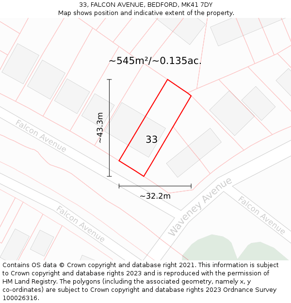 33, FALCON AVENUE, BEDFORD, MK41 7DY: Plot and title map