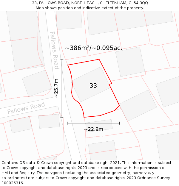 33, FALLOWS ROAD, NORTHLEACH, CHELTENHAM, GL54 3QQ: Plot and title map