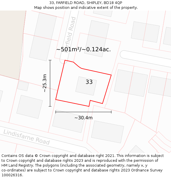 33, FARFIELD ROAD, SHIPLEY, BD18 4QP: Plot and title map