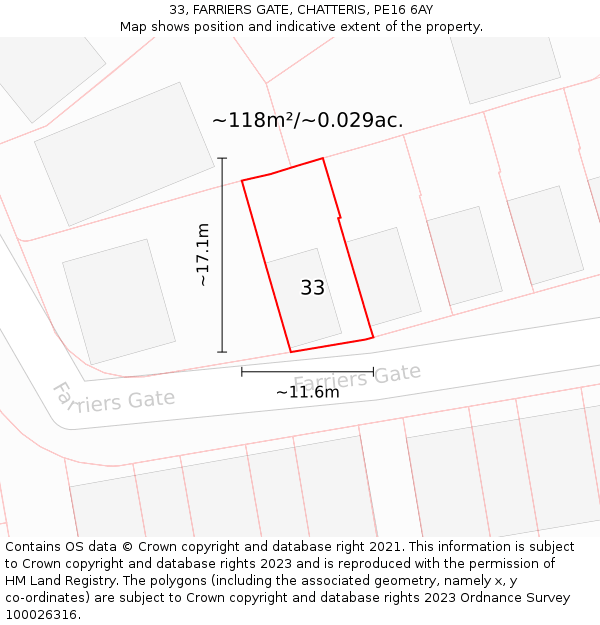 33, FARRIERS GATE, CHATTERIS, PE16 6AY: Plot and title map