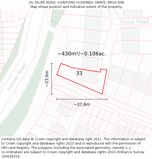 33, FELIPE ROAD, CHAFFORD HUNDRED, GRAYS, RM16 6NE: Plot and title map