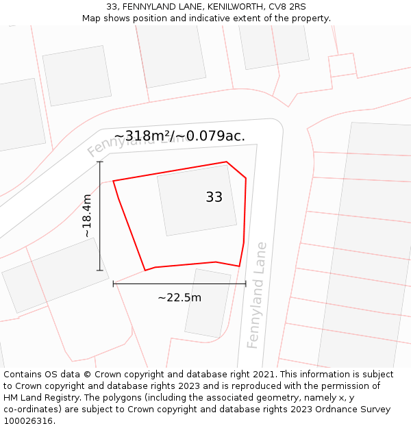 33, FENNYLAND LANE, KENILWORTH, CV8 2RS: Plot and title map