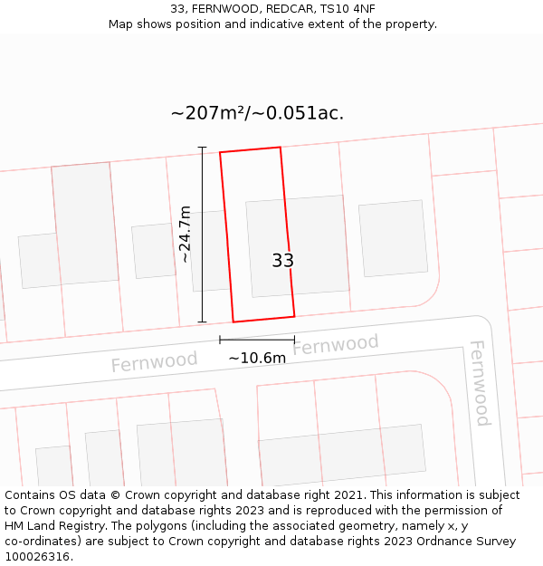 33, FERNWOOD, REDCAR, TS10 4NF: Plot and title map