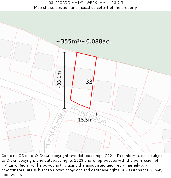 33, FFORDD MAILYN, WREXHAM, LL13 7JB: Plot and title map