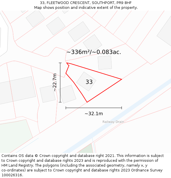 33, FLEETWOOD CRESCENT, SOUTHPORT, PR9 8HF: Plot and title map