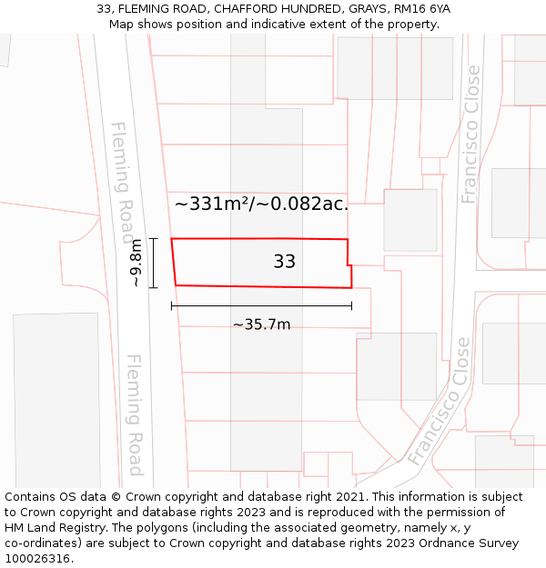 33, FLEMING ROAD, CHAFFORD HUNDRED, GRAYS, RM16 6YA: Plot and title map