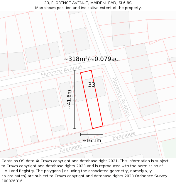 33, FLORENCE AVENUE, MAIDENHEAD, SL6 8SJ: Plot and title map