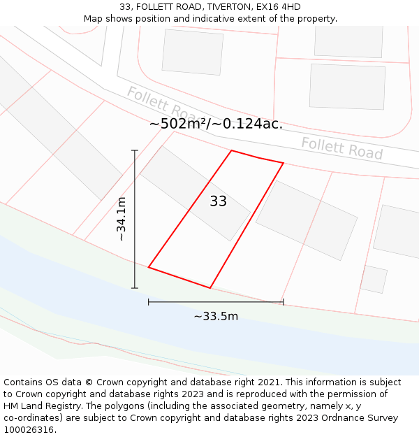 33, FOLLETT ROAD, TIVERTON, EX16 4HD: Plot and title map