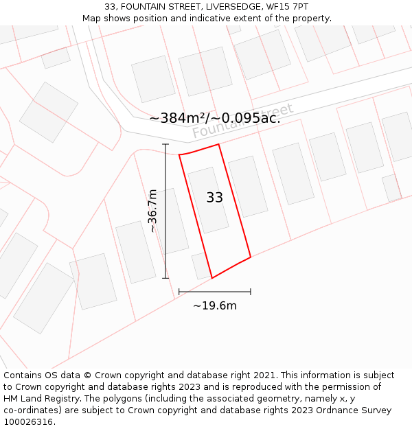 33, FOUNTAIN STREET, LIVERSEDGE, WF15 7PT: Plot and title map