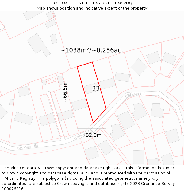 33, FOXHOLES HILL, EXMOUTH, EX8 2DQ: Plot and title map