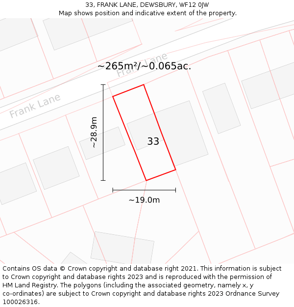 33, FRANK LANE, DEWSBURY, WF12 0JW: Plot and title map