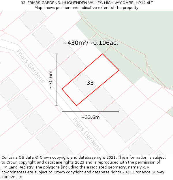 33, FRIARS GARDENS, HUGHENDEN VALLEY, HIGH WYCOMBE, HP14 4LT: Plot and title map