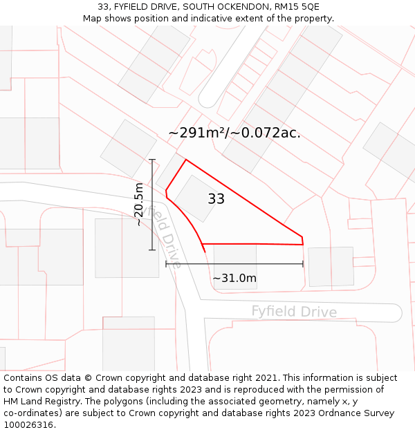 33, FYFIELD DRIVE, SOUTH OCKENDON, RM15 5QE: Plot and title map