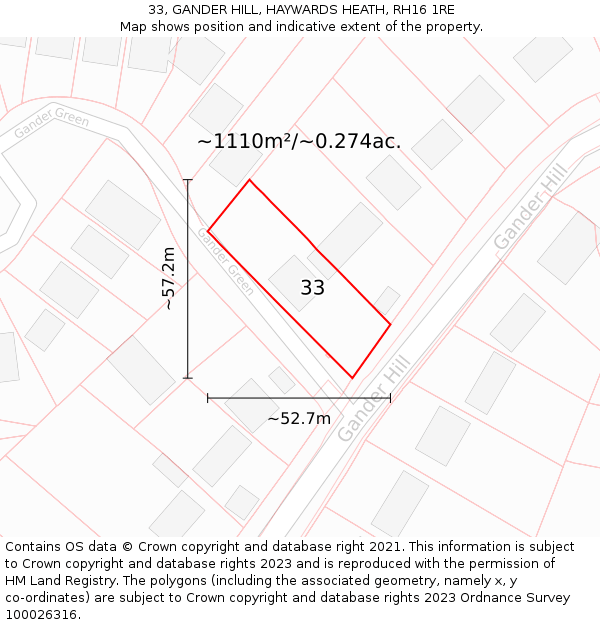 33, GANDER HILL, HAYWARDS HEATH, RH16 1RE: Plot and title map